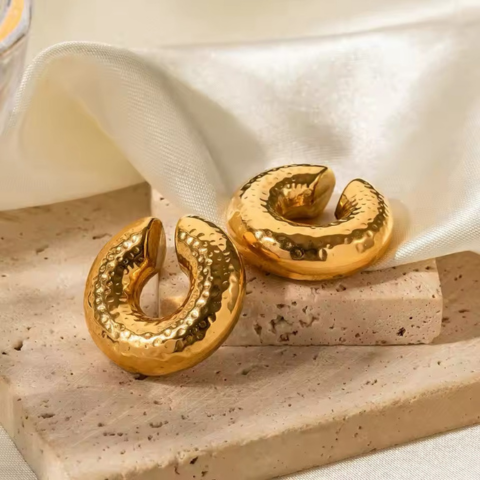 Gold Textured Chunky Ear Cuff Set